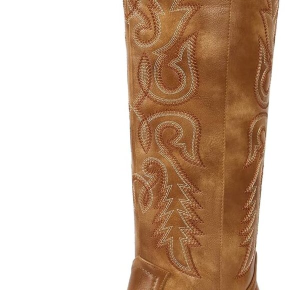 Women's Tall Cowboy Boots Side Zipper Brown 8.5 Rubber Faux Leather Zip - Picture 1 of 8
